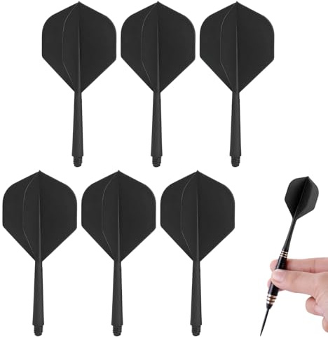 Set de 6 Plumas de Dardo Integradas con Eje 2BA – Sistema Completo de Vuelos y Cañas para Dardos Negro – Accesorios de Dardos para Estabilidad, Precisión y Rendimiento Óptimo en Juego Profesional