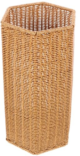 IDEANATEGRATE Rustic Woven Umbrella Stand with Large Capacity and Drip Tray Iron and Pp Material Umbrella Holder for Entryway and Hallway Storage