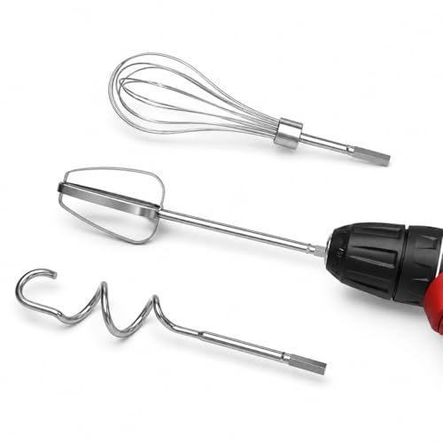 Generisch 3stk Mixer Zubehör,Edelstahl Knethaken und Schneebesenaufsatz,Ersatz Eierschläger und Rührbesen,für Elektrische Bohrmaschine,Spülmaschinenfest, mit Rührbesen, Knethaken und Schneebesen