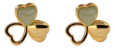 S925 Silver med Natural Green Jade Heart Ear Stud Örhängen för Kvinnor Yoga Äkta