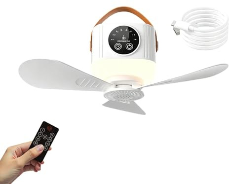 Ventilador De Techo Con Batería - Dispositivo Recargable 4 Velocidades Con Control Remoto Y Luz,Ventilador Colgante Para Tienda De Campaña - Para Cenador, Patio, Garaje, Porche, Terraza, Playa, Dormit
