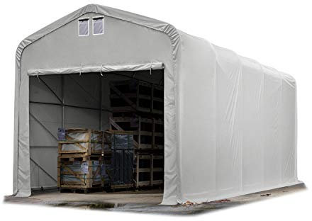 TOOLPORT Lagerzelt 5x20 m Zelthalle Unterstand / 3,35m Seitenhöhe feuersichere PRIMEtex PVC Plane 2300 N grau