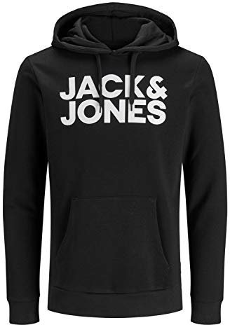 JACK & JONES herr Tröja med huva Jjecorp Logo Sweat Hood Noos, Svart, L