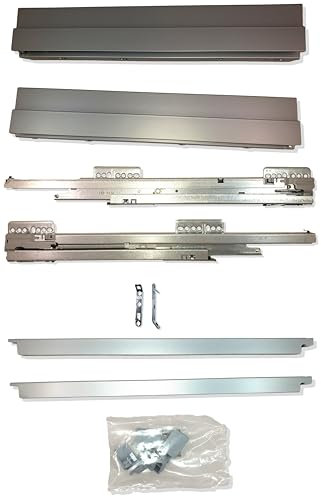 GRASS Lådsystem set Nova Pro SCALA helutdragbar dämpad, synkroniserad, 40 kg, höjd 90 mm med rektangulära reling, med mjukt close, lådutdrag låda utdragslåda (NL 350 mm, silver)