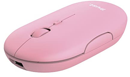 Trust Puck Mouse Wireless Ricaricabile, Bluetooth o 2.4 GHz con Mini Ricevitore USB, Silenzioso, Pulsante DPI, Mouse Bluetooth Ergonomico Senza Fili per PC, Macbook, Mac, Computer, iPad - Rosa