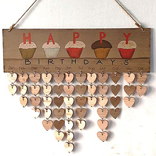 Calendrier mural en bois pour fête d'anniversaire de famille et amis, décoration murale en bois (imprimé marron (gâteau d'anniversaire))