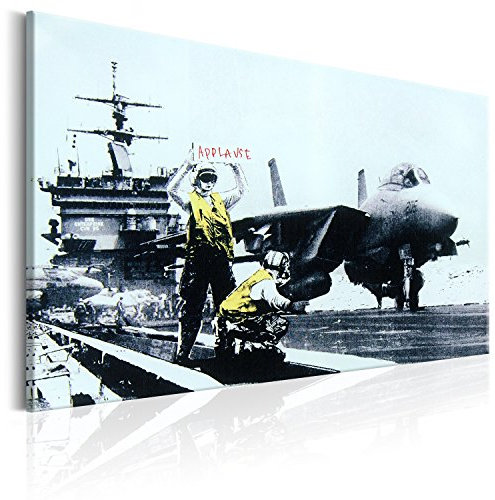 B&D XXL - Akustikbild Banksy Applause Bilder Akustikschaum Hochleistungsschallabsorber Schallschutz Leinwand 1 tlg Wandbild Raumakustik Schalldämmung Mural Street Art Graffiti