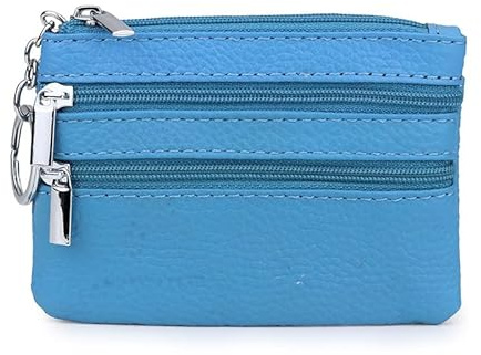 Funda portátil para llaves de coche, mando a distancia, funda universal para llaves de coche, funda con 3 cremalleras y llavero para hombre y mujer, azul claro