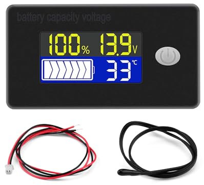 VOKTTA Batteriekapazität Spannung Messgerät mit Alarm und Extern Temperatur Sensor -19~80℃ 12V 24V 36V 48V 60V 72V Blei Säure Batterie Lithium Batterieanzeige Meter