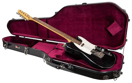Crossrock Deluxe Fiberglas Gitarrenkoffer für E-Gitarren im Telecaster- und Stratocaster-Stil – Schwarz (CRF2020GSTBK)