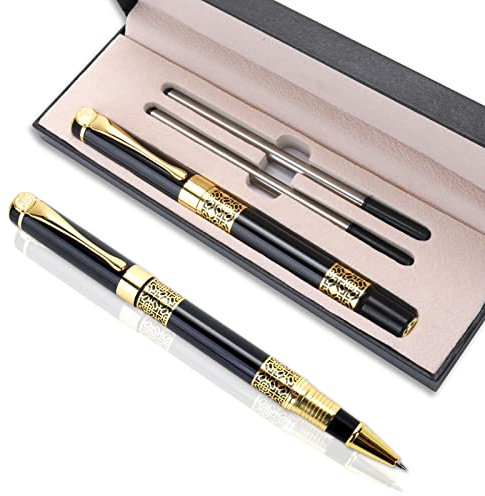 Cobee® Luxus Kugelschreiber, 1,0 mm Business Metall Kugelschreiber mit 2 Minen schwarze Tinte glatter Schreib Tintenroller, ausgefallener Kugelschreiber, Geschenk für Männer Frauen (schwarz)