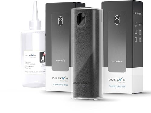 Display Reiniger Durovis Essentials, Screen Cleaner, Bildschirmreiniger mit Mikrofasertuch inklusive 50ml Glasreiniger ohne Alkohol für Auto/Smartphone/Laptop/Tablet (grau, 3er Set)