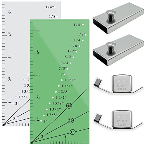 4 Pack Magnetic Seam Guide + 2 Allowance Ruler, Straight Line Hems Sewing Ruler and 2 Types Perforated Gauge from 1/8 to 2 Inch for Quilts, Apparel and Caps