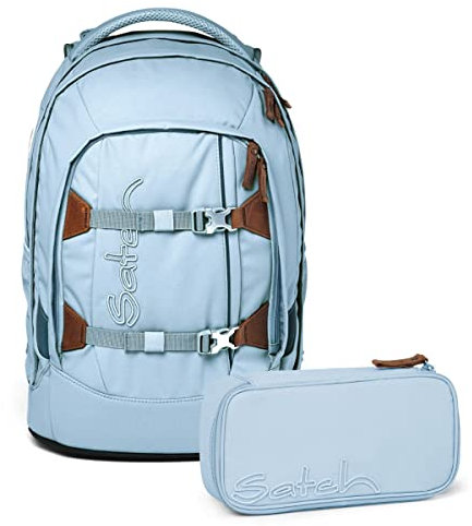 satch Pack Schulrucksack Set 2tlg. mit Schlamperbox (Nordic Ice Blue), 45 x 30 x 22 cm