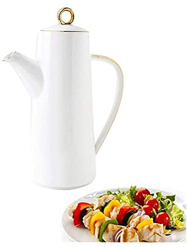 TONZN Botella de vinagre antifugas, Mesa de cerámica, vinagrera de Salsa de Soja, condimentos Modernos, Especias (Blanco 600 ml)