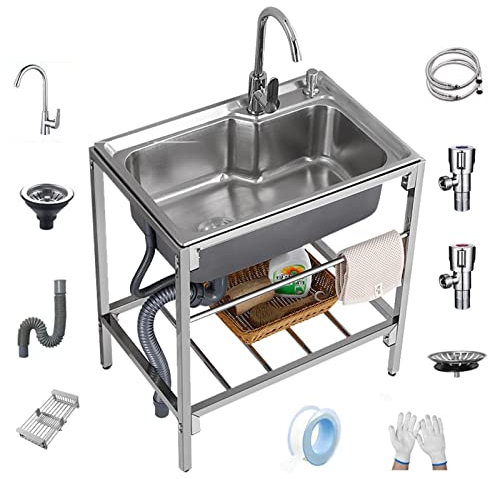 Catering-Spüle, Edelstahl-Waschbecken Abnehmbares gewerbliches Waschbecken mit Handtuchhalter und 1-lagigem Lagerregal-Waschbecken für die Garage im Innen- und Außenbereich