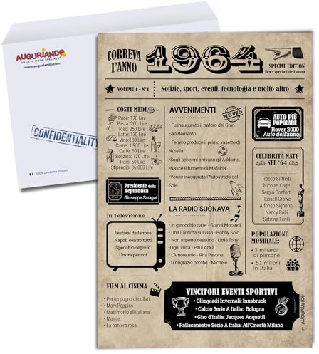 Auguriando Tarjeta de felicitación cumpleaños 60 años Ideas regalos hombre mujer originales Max tarjetas idea regalo cincuenta años Gadget bromas divertidas año (1964)