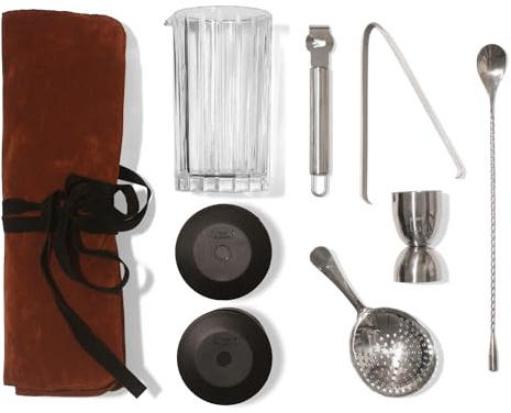 GooD ELEMENT, 8 pieces, cocktail making kit, old fashioned cocktail kit, big ice cube moulds, cocktail mixing glass, cocktail stirrers, home bar accessories, at home cocktail kit, cocktail gift sets