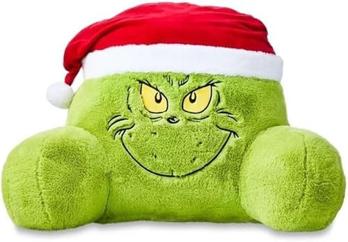 Grinch Reading Pillow for Bed, 40cm Christmas Cuddle Cushion Gifts for Adults, Grinch Lumbar Support Cushion Headboard Backrest Pillow with Arms, Back Support Padding for Home Couch