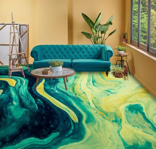Benutzerdefinierte Selbstklebende Boden Wandtapete 3D grün abstrakt, 430 x 300 cm Bodenfliesen Aufkleber Wohnzimmer Studie Pvc Wasserdicht Tragen 3D Bodenbelag Tapete