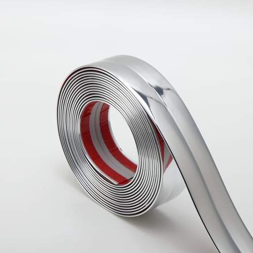 Hungbak Peel and Stick Multifunctional Molding, 3-in-1 Design - Wall Trim & Corner Guards & Caulk Strip Baseboard for Floor, Table and Door Frame (Shiny Silver, 5m x 4cm)