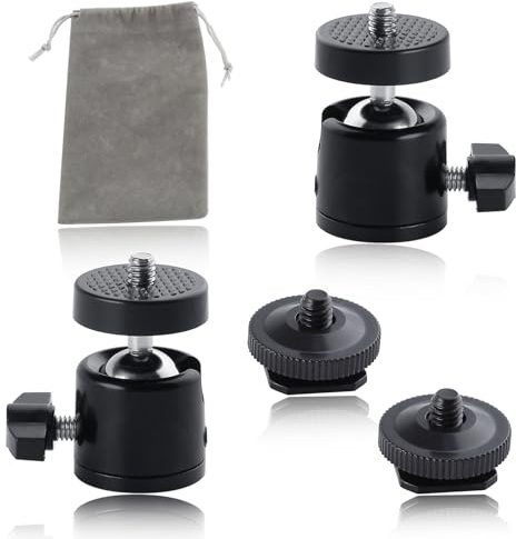 SPEEDWOX Kamerakugelkopf, 360 Grad drehbar, Stativ-Kugelkopf, Kamera-Schwenkhalterung, Mini-Kugelkopfschraube, Stativhalterung, Kamera-Blitzschuh-Halterung, Adapter, Kamerakugelhalterung, 4 Stück