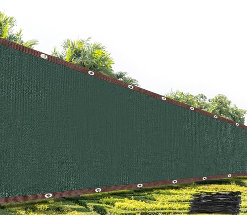 Ribbonlic 6 x 50ft Privacy Screen Fence Heavy Duty with 80 Zip Ties, 90% Visibility Blocking Fence Cover Windscreen Mesh Shade Net with Aluminum Grommets for Garden Wall Backyard Yard, Dark Green