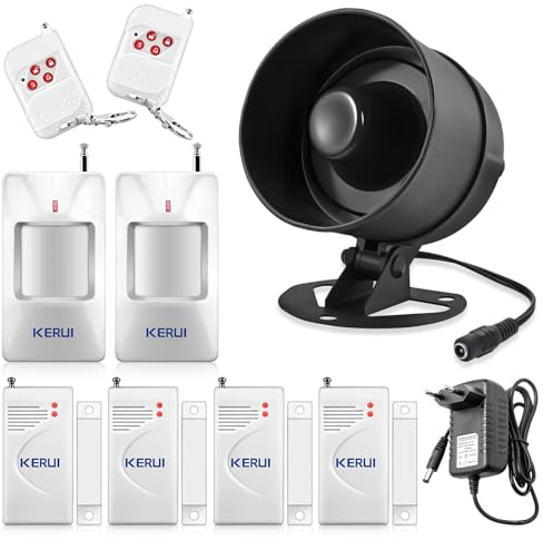 Kit Alarme Maison sans Fil 115dB - Système de Sécurité Complet avec Sirène, 4 Détecteurs Ouverture Porte/Fenêtre,2 Télécommandes, 2 Capteurs de Mouvement, Idéal pour Garage, Caravane,Appartement