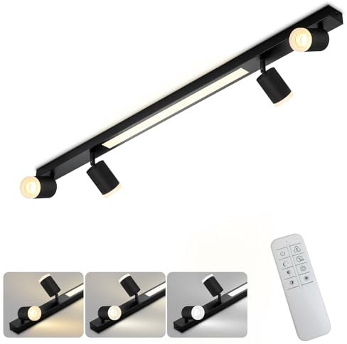 cupgow LED Deckenleuchte Dimmbar Deckenstrahler 4 Flammig Schwarz | Deckenspots mit Fernbediennung 3000K-6500K 38W Schwenkbar Modern für Wohnzimmer Schlafzimmer Küche Büro
