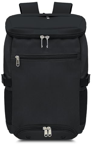 COMETX Tennisrucksack mit großer Kapazität mit Schuhfach Atmungsaktiver Badminton-Rucksack, Schwarz und silberfarben