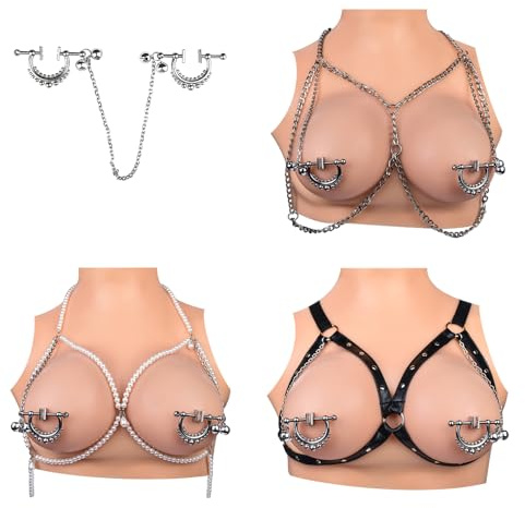 Jomyu Einstellbar Edelstahl Nipple Clamps mit Ketten,Flirt Brustwarzenklemmen,Bruststimulatoren Für Frauen und Männer,Nippel Teaser Erotik Brust Stimulation Sexspielzeug für Frauen Männer (A)