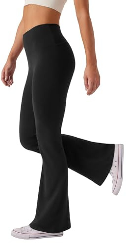 Glacspyg Kvinnor Hög Midja Yoga Utsvängda Magleggings Elastisk Träning för Fritid Löparbyxor, Svart, L