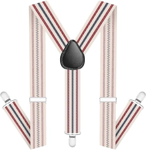 AUYAO Mens Suspenders, Stripe Braces for Boys Men, Suspenders with 3 Strong Metal Clips, 2.5 cm Wide Elastic Braces, Heavy Duty Elastic Adjustable Y Shape for Business Wedding Casual