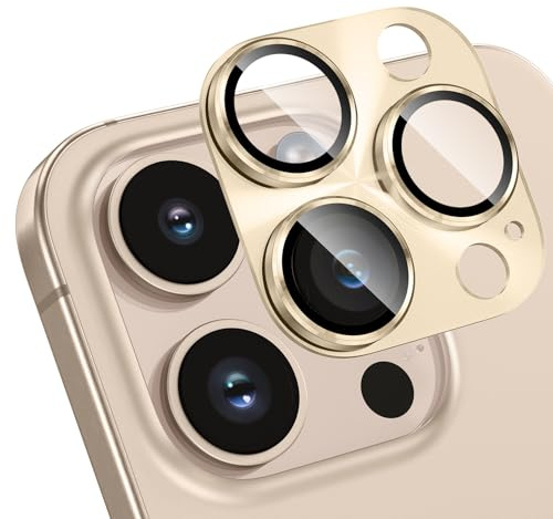 HWeggo per iPhone 16 Pro Max/iPhone 16 Pro Protezione Fotocamera 9H Durezza Antigraffio Senza Bolle, HD Temperato Fotocamera Protezione Schermo di Vetro Pellicola Protettiva,Oro...