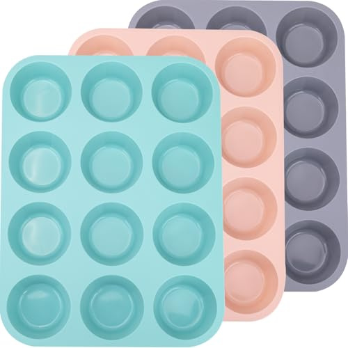 Baocuan Confezione da 3 teglie per muffin in silicone, antiaderenti, standard, per realizzare muffin, torte e pane
