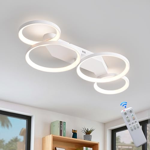 SEATAIN LED Deckenleuchte Dimmbar Modern Wohnzimmerlampe mit Fernbedienung, 45W 80cm weiß 4 Ring Große Schlafzimmer lampe, Farbtemperatur 3000-6000K, 4W Nachtlicht, Memory-Funktion