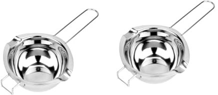 PRETYZOOM 2pcs Stainless Steel Melting Pot Double Spouts for Chocolate Fondue Butter Cheese