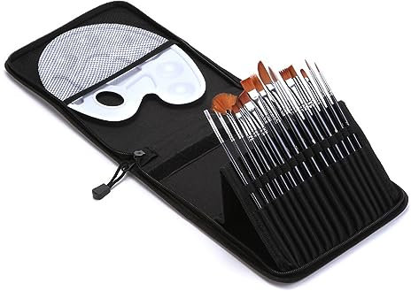 MOKLYF Pinselset aus Nylonwolle mit verschiedenen Formen, Aquarell- und Gouachepinsel mit Segeltuchtasche, Künstlerbedarf, 15-teilig(
