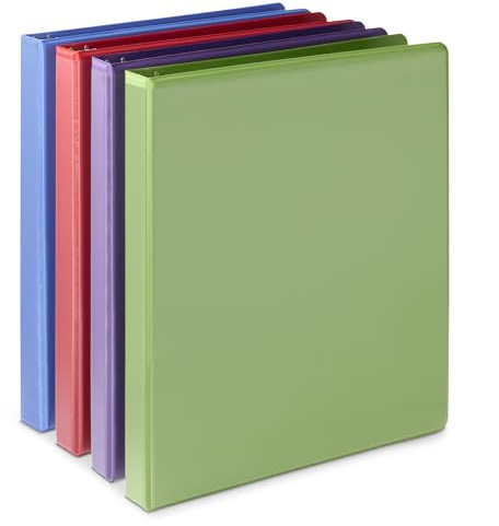 Amazon Basics Economy 3 Ring Binder, 1/2 D-Ring with 2 Pockets, Assorted Colors, 4-Pack