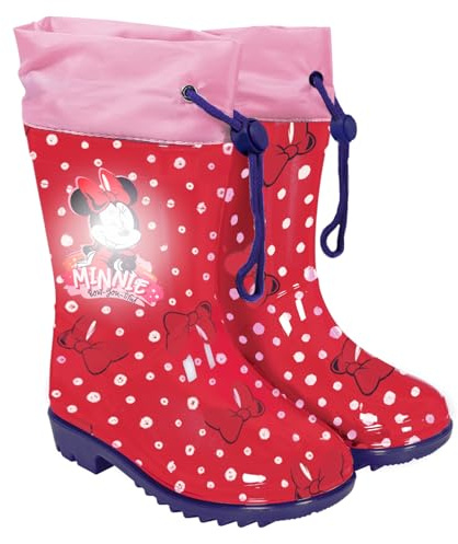 Stivali Pioggia Minnie Rossi per Bambine - Stivaletti Impermeabili Bambina con Minni Mouse e Suola Antiscivolo - Scarponcini Disney con Chiusura a Coulisse Rosa (Rossi a Pois, 28/29 EU)