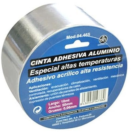 Blendend Cinta adhesiva de aluminio 50mm x 25mts, resistente al calor y humedad, ideal para reparaciones, aislamientos y manualidades.