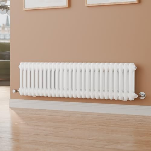 S'AFIELINA Column Radiator 300x1190mm Horizontal Tranditional Cast Iron Style Designer Radiator Double 2 Column Flat Panel Central Heating Bathroom Radiator, White