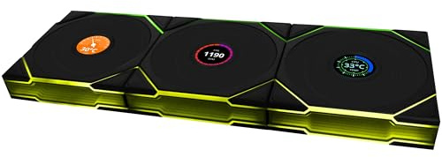 Lian Li UNI FAN TL Wireless LCD Lüfter 120mm RGB – 3er Pack Reverse Blade Schwarz | PWM, 26 ARGB-LEDs, bis 1.900 U/min, Stecksystem, hoher Airflow, leise & vibrationsarm