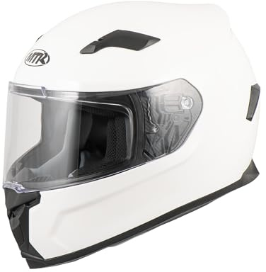 MTR S-6 Evo Integralhelm, Motorradhelm ECE 22.06 Zertifiziert - Maximale Verkehrssicherheit, Robuster & Leiser Motorrad Helm, Kinn & Kopf Belüftung, Roller Helm Herren & Damen, Glossy Weiß, M