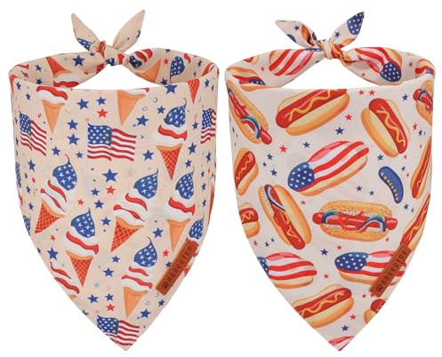 ADOGGYGO American Flag Dog Bandana, Ice Cream Hamburg Flag Pet Scarf, Premium Durable Fabric, Patriotic 4th of July Bandanas for Medium Large Dogs Pets (Large)