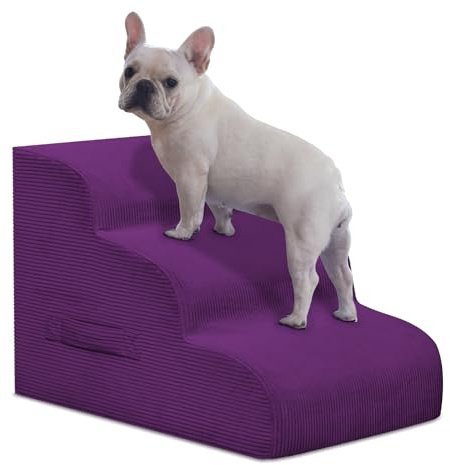 Mesa Lemon Hundetreppe für kleine Hunde, 3-stufige Hunderampe und Treppe für Hochbetten und Sofa, rutschfeste Haustiertreppe Abnehmbarer und leicht zu reinigender Bezug, Lila