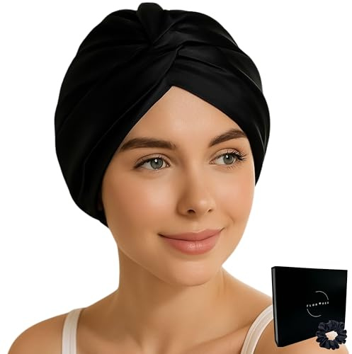 Flortree Seidenhaube zum Schlafen - Schützt Haare vor Bruch & Spliss | Behält Lockenform, spart Zeit beim Styling | Für alle Größen & Haartypen geeignet (Schwarz)