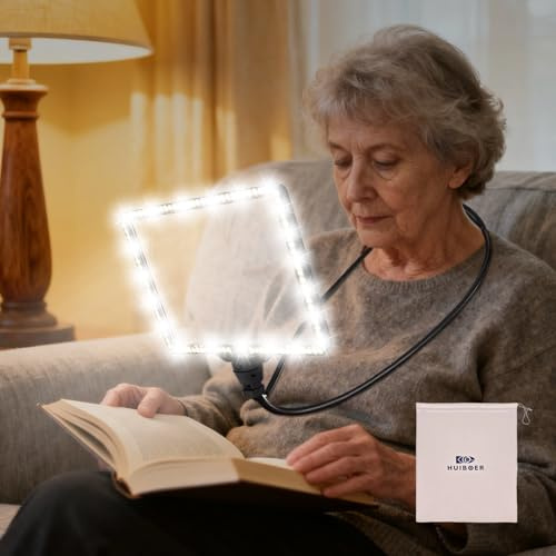 Extra Large Hands Free Magnifying Glass with Light 10X, Neck Wear Magnifier with Bag, 106 LEDs 6 Color Modes, 3600mAh Rechargeable Full Page Magnifier for Reading, Repair, Sewing, Low Vision & Seniors