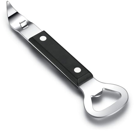Can Punch Opener Stainless Steel Can & Bottle Opener, Manual 2 in 1 Multifunctional Kitchen Tool, Dishwasher Safe (Black)
