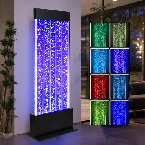 Indoor Floor Bubble Wall Water Fountain – 47 LED Waterfall Panel with App & Remote Control, Dynamic Color-Changing Lights, Modern Floor Standing Water Feature for Home, Café, Shop, or Office